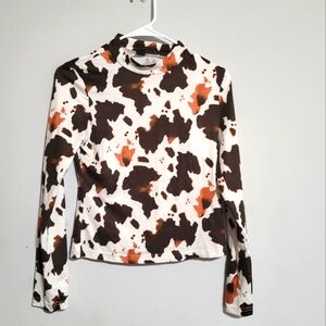 Cow‎ Print Long Sleeve Blouse Sz Medium
